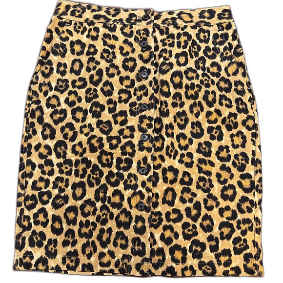 Cheetah Print Linen Cotton Button Front Pencil Skirt Sz 8 Lauren Ralph Lauren - Picture 2 of 5